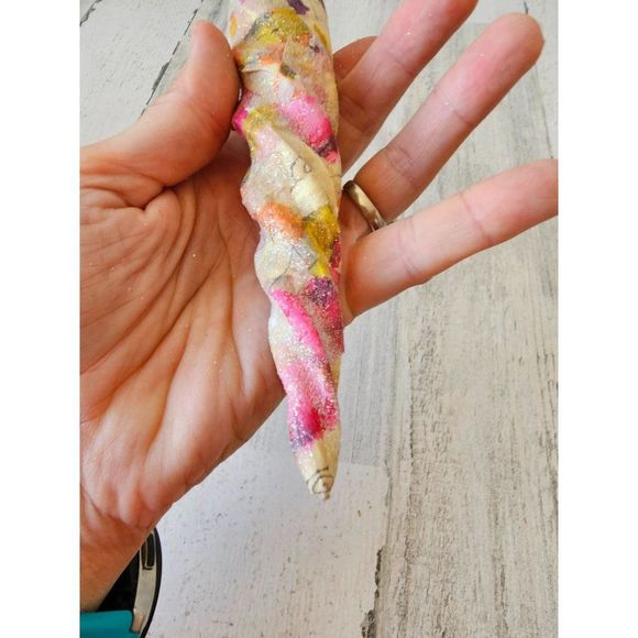 Watercolor orange pink icicle glass ornament - Picture 5 of 7